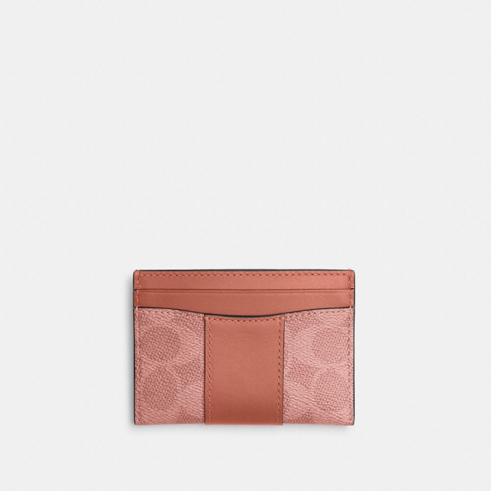 COACH®,Essential Card Case In Signature Canvas,Leather,Canvas,Calfskin Leather,Card Case,Logo,Metal,Embellished,Pattern,Gr...,Multi Color,Back View