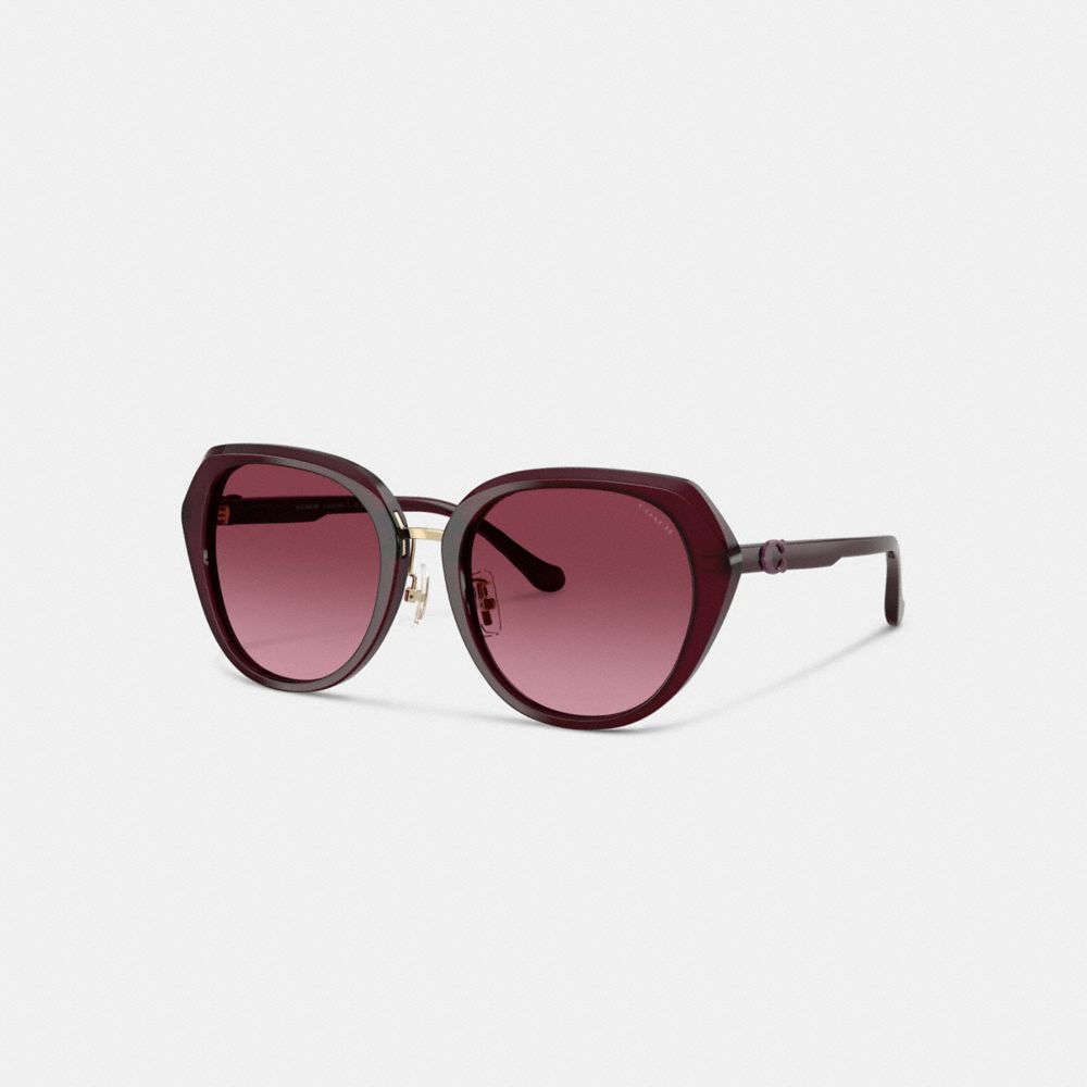 COACH®,Maxi Sculpted C Oversized Round Sunglasses,Round,Plastic,Metal,Adjustable Nose Pads,Integrated Nose Pads,Gold Metal...,Maroon,Front View