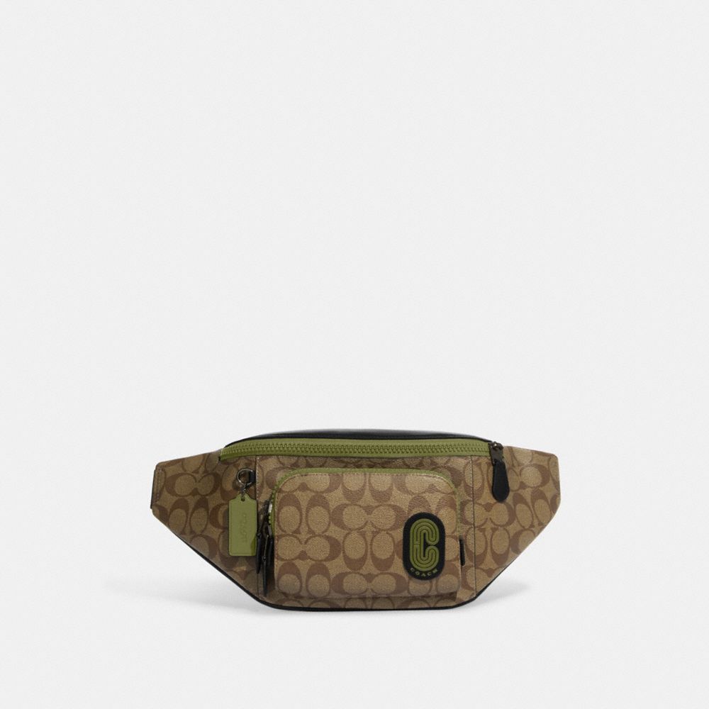 COACH® Track Belt Bag In Signature Canvas With Coach Patch