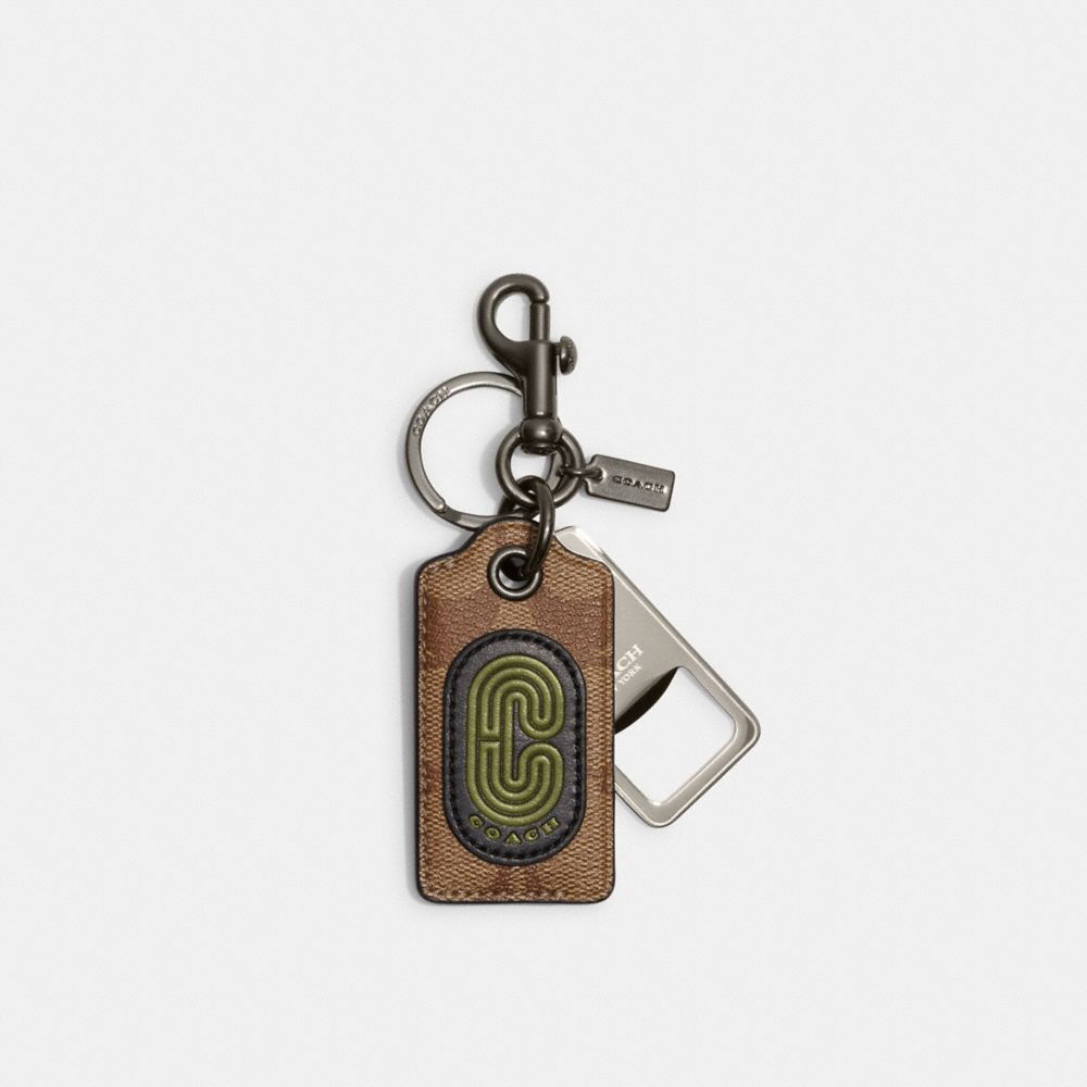 COACH® Bottle Opener Key Fob In Signature Canvas With Coach Patch