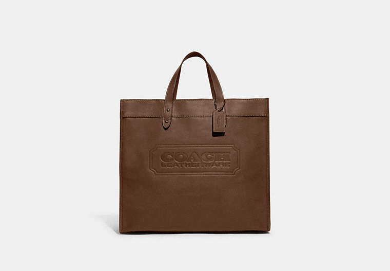 COACH®,FIELD TOTE 40 WITH COACH BADGE,Smooth Leather,Extra Large,Dark Saddle,Front View