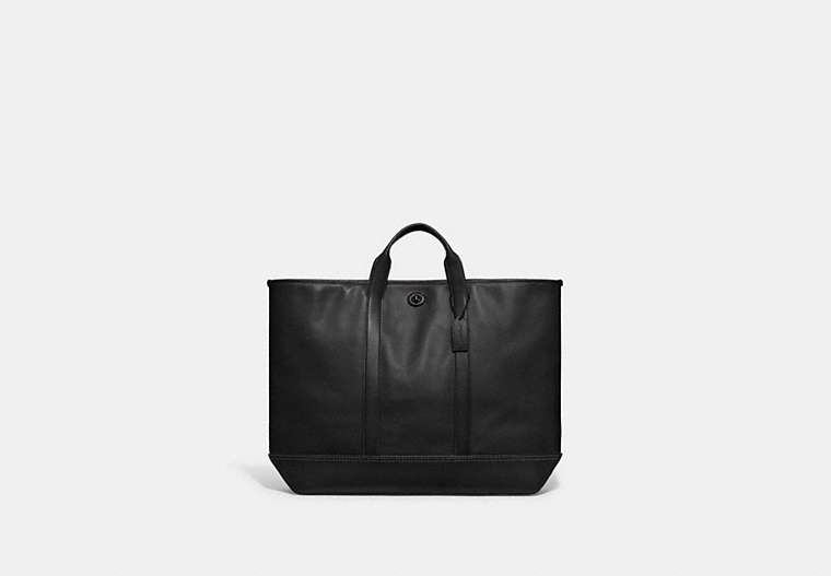 COACH®,TOBY TURNLOCK TOTE,Leather,Large,Black,Front View