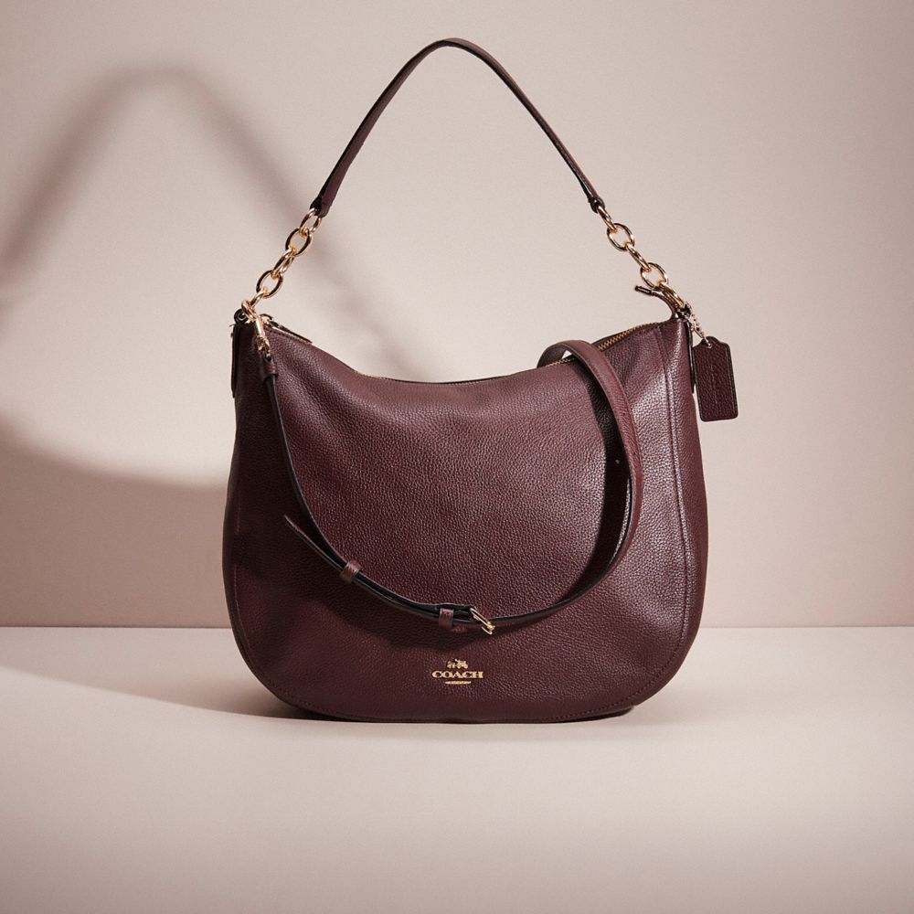 Coach Restored Chelsea Hobo 32 In Light Gold/oxblood