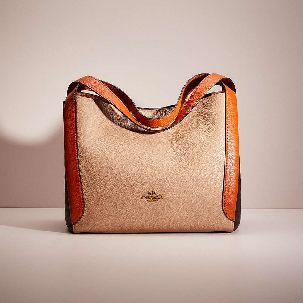 Coach Restored Hadley Hobo In Colorblock In Brass/taupe Ginger Multi