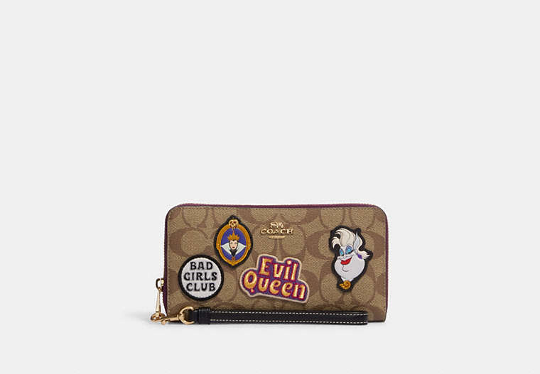 Disney X Coach Long Zip Around Wallet In Signature Canvas With Patches