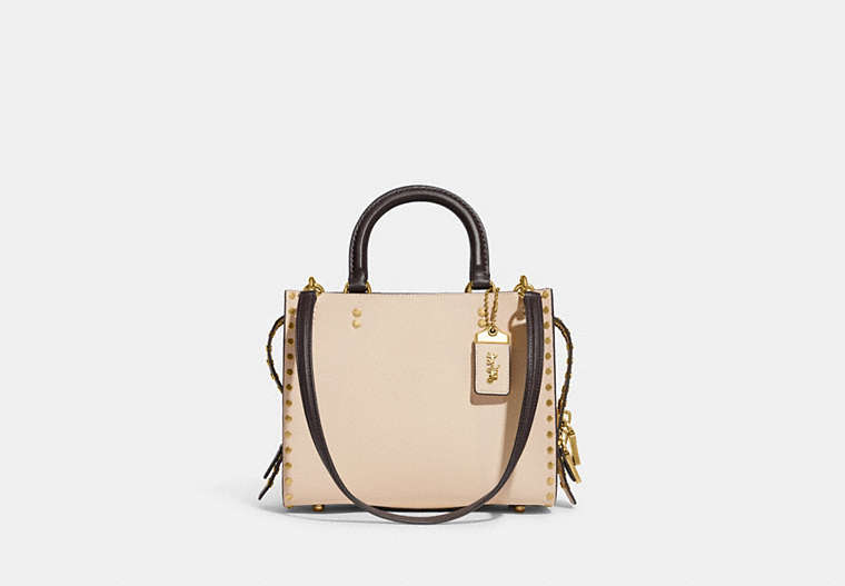 COACH®,ROGUE 25 IN COLORBLOCK WITH RIVETS,Smooth Leather,Medium,Brass/Ivory Multi,Front View