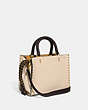 COACH®,ROGUE 25 IN COLORBLOCK WITH RIVETS,Smooth Leather,Medium,Brass/Ivory Multi,Angle View