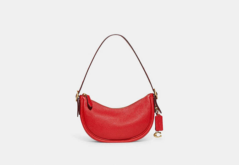 COACH®,LUNA SHOULDER BAG,Pebble Leather,Small,Brass/Sport Red,Front View