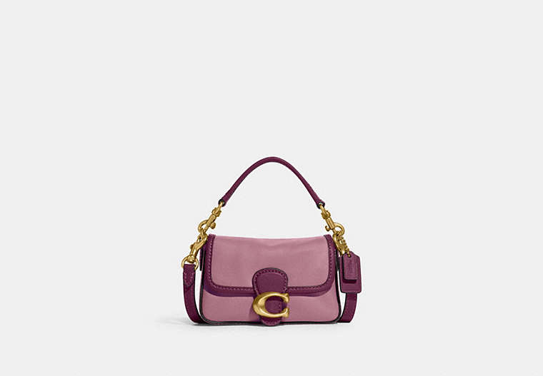 COACH®,TABBY 13 IN COLORBLOCK,Leather,Mini,Brass/Violet Orchid Multi,Front View