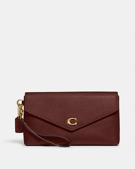 COACH®,WYN CLUTCH,Leather,Small,Brass/Wine,Front View