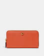 COACH®,ACCORDION ZIP WALLET,Polished Pebble Leather,Mini,Brass/Sun Orange,Front View
