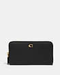 COACH®,ACCORDION ZIP WALLET,Polished Pebble Leather,Mini,Brass/Black,Front View