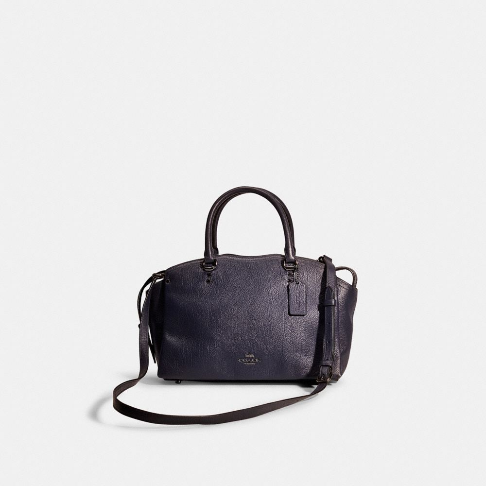 Coach Restored  Drew Satchel With Snakeskin Detail In Gunmetal/midnight Navy