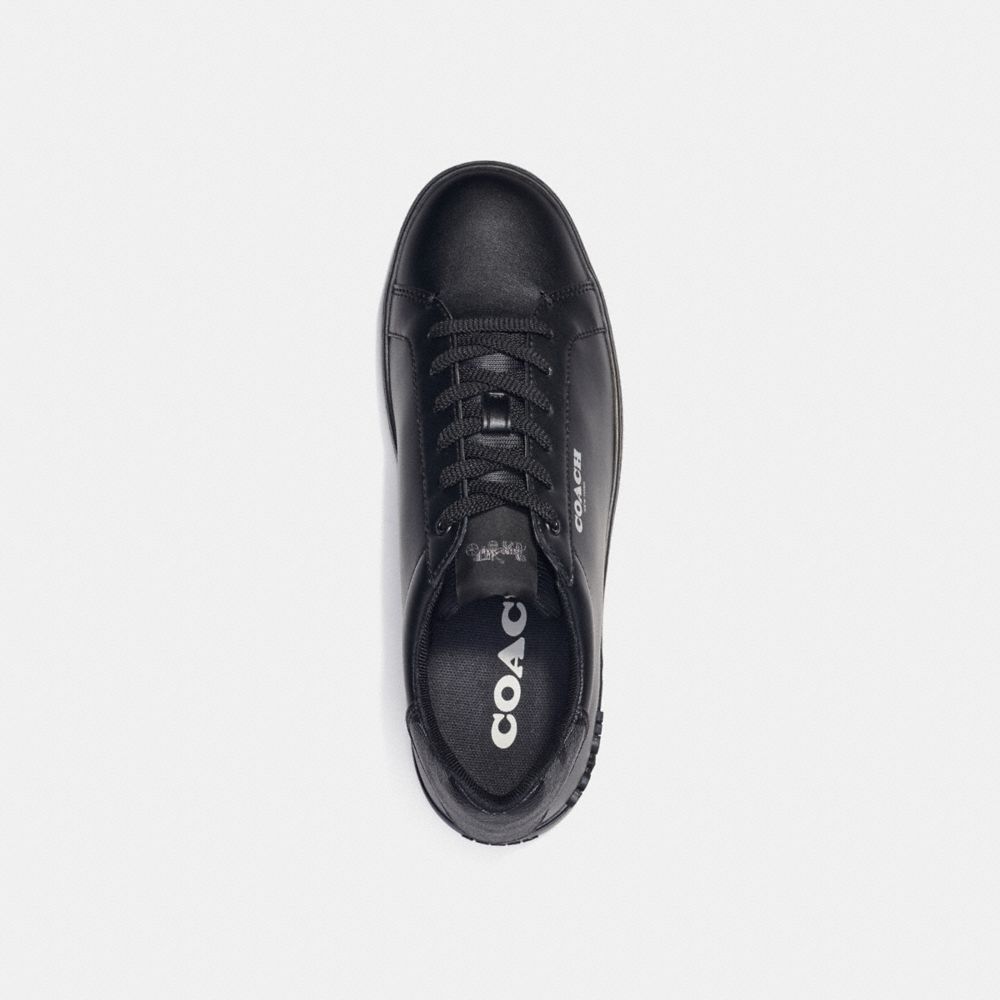COACH®,Clip Low Top Sneaker With Signature Canvas,Canvas,Leather,Rubber,Casual,Logo,Work,Black,Inside View,Top View