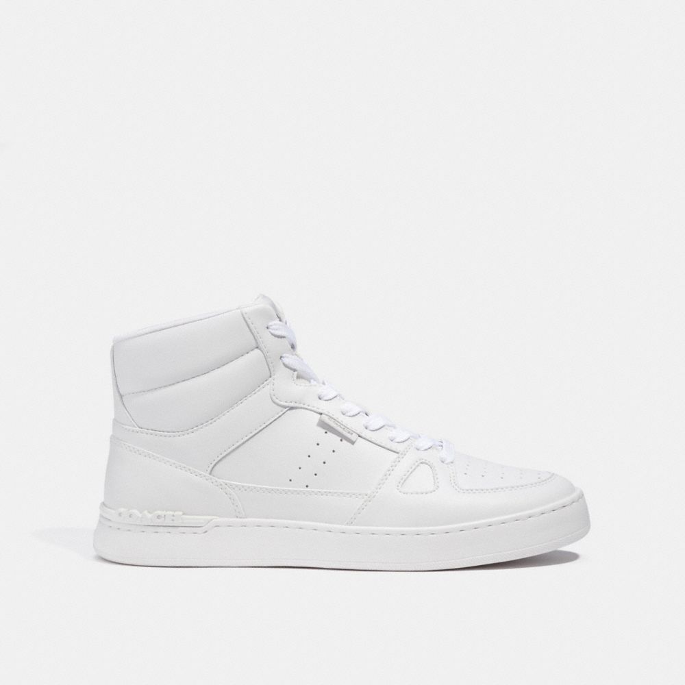 COACH®,Clip Court High Top Sneaker,Rubber,Leather,Casual,High Top,Quilted,Perforated,Casual,White,Angle View