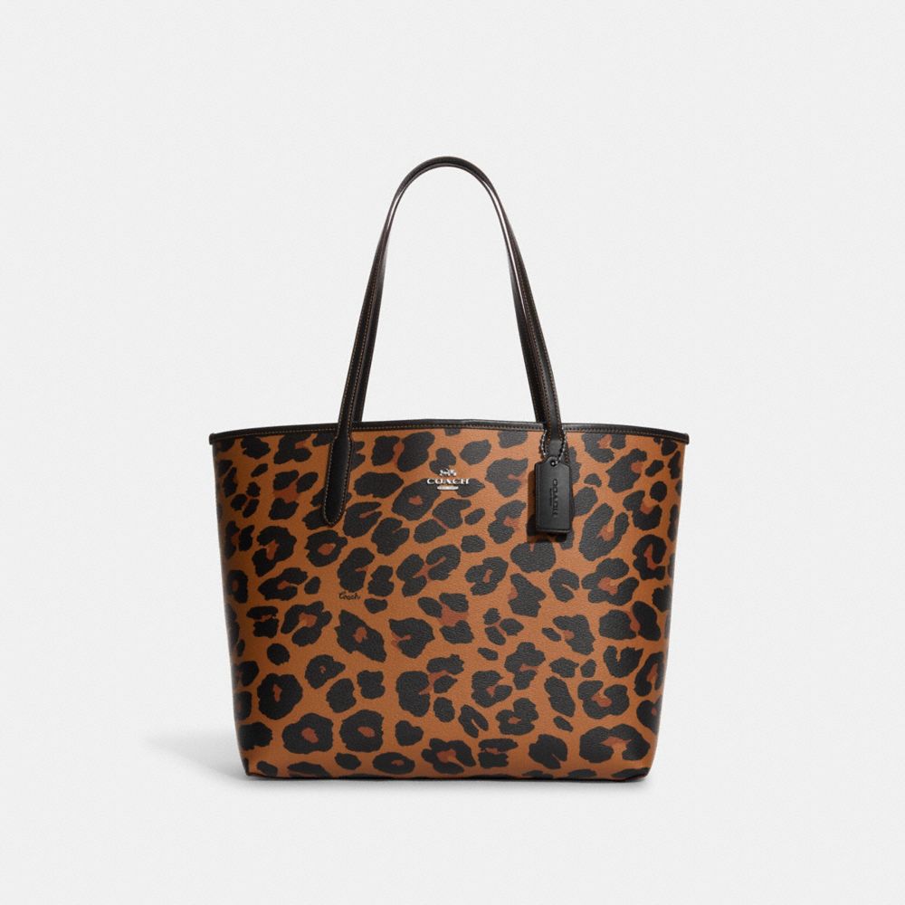 COACH® | City Tote With Leopard Print And Signature Canvas Interior