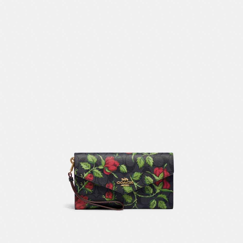 COACH® Travel Envelope Wallet In Signature Canvas With Fairytale Rose
