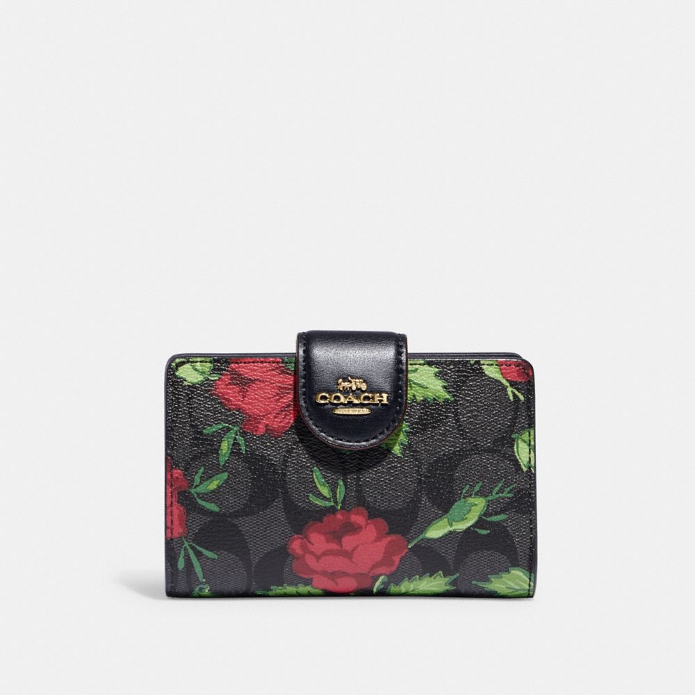 COACH® | Medium Corner Zip Wallet In Signature Canvas With Fairytale Rose  Print