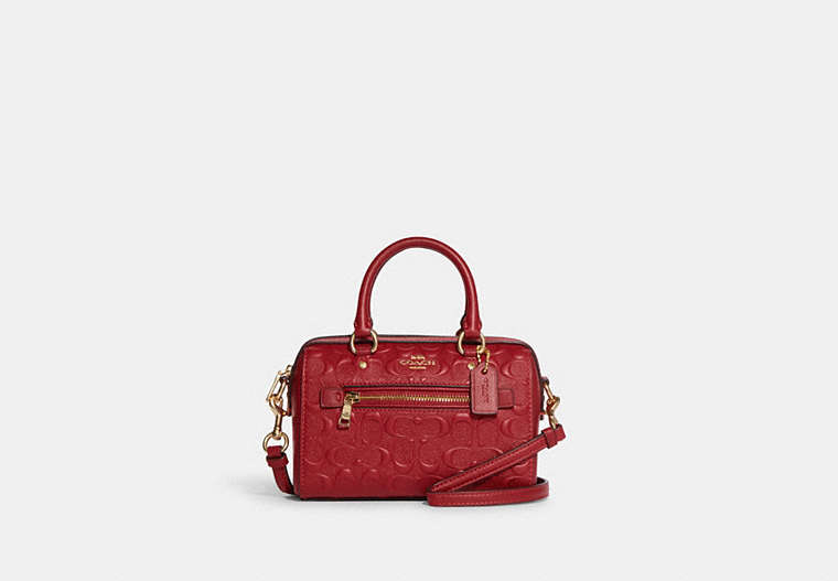 COACH®,MINI ROWAN CROSSBODY IN SIGNATURE LEATHER,Smooth Calf Leather,Small,Gold/1941 Red,Front View