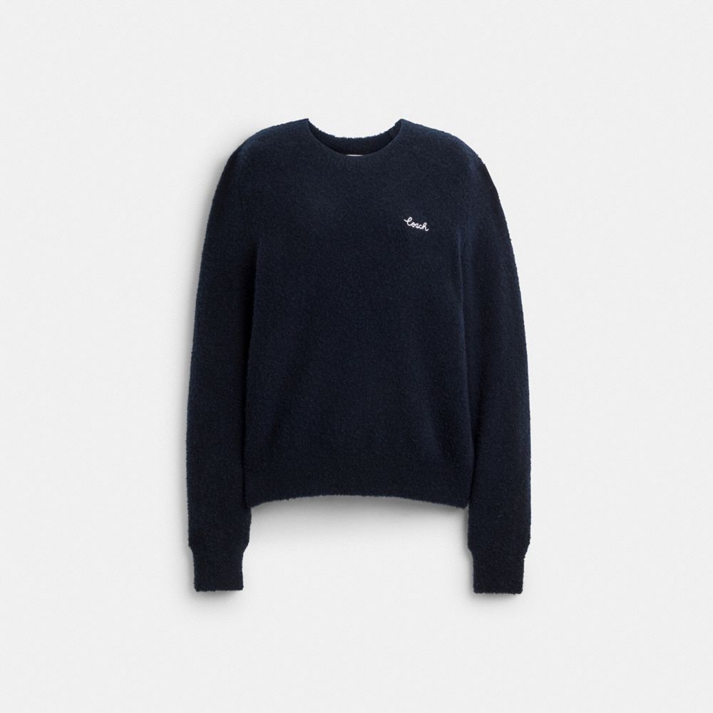 COACH®,Coach Embroidered Crewneck Sweater,Knit,Wool Blend,Wool,Spandex,Synthetic,Acrylic,Polyamide,Pullover,Sweater,Embell...,,Front View