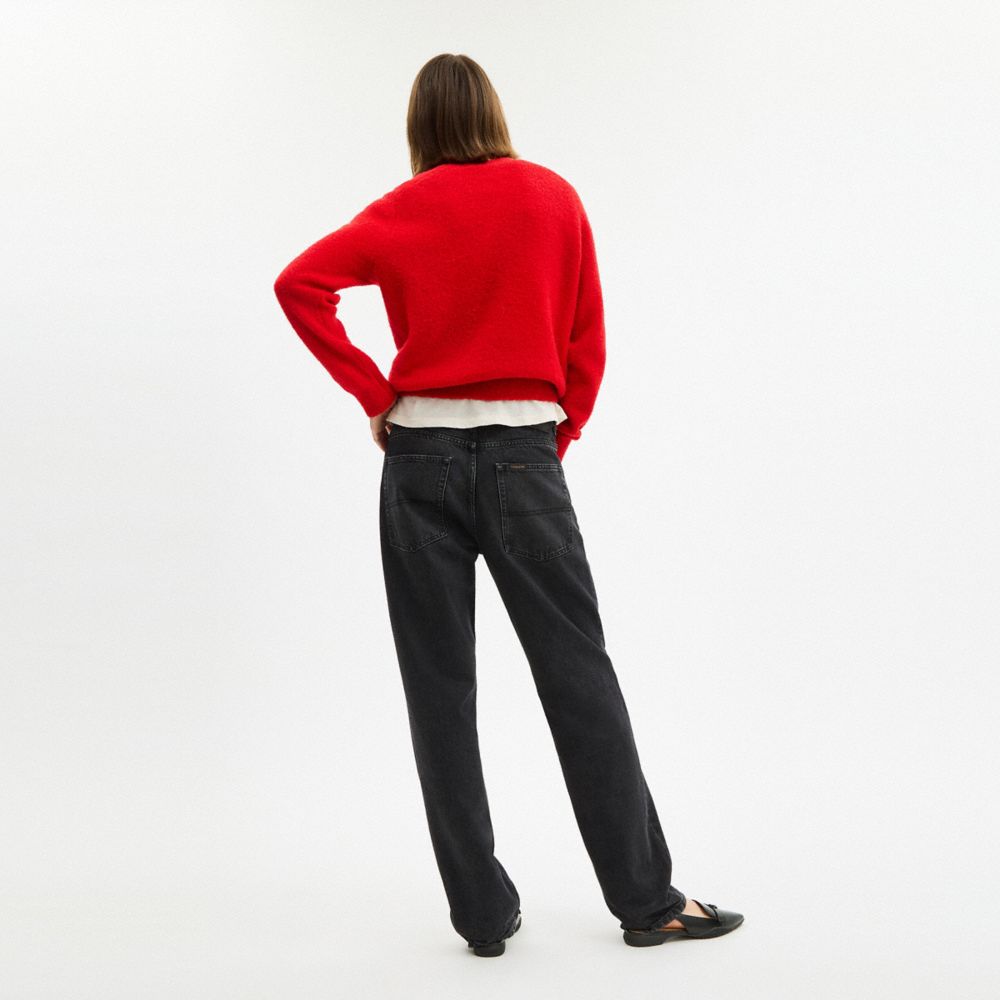 COACH®,Coach Embroidered Crewneck Sweater,Knit,Wool Blend,Wool,Spandex,Synthetic,Acrylic,Polyamide,Pullover,Sweater,Embell...,Red,Scale View