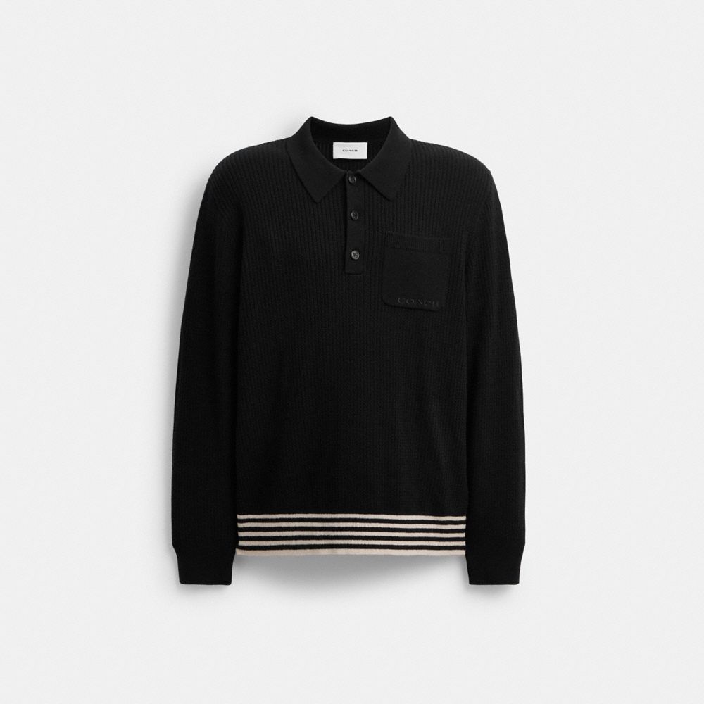 COACH®,Knit Long Sleeve Pocket Polo,,Front View