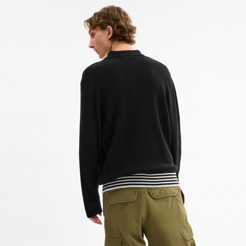 COACH®,Knit Long Sleeve Pocket Polo,,Scale View