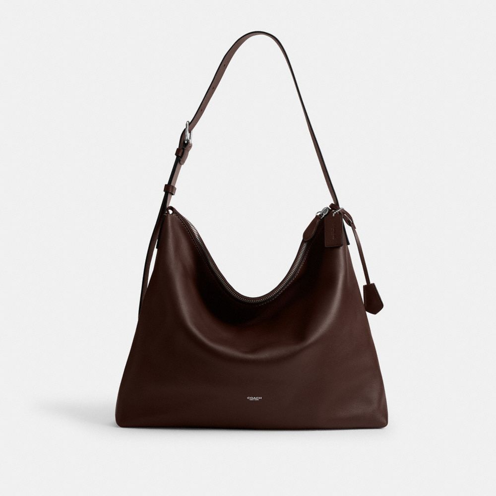 COACH®,Mott Messenger Bag,Leather,Crossbody,Adjustable,Lined,Silver Metal,Casual,Brown,Front View
