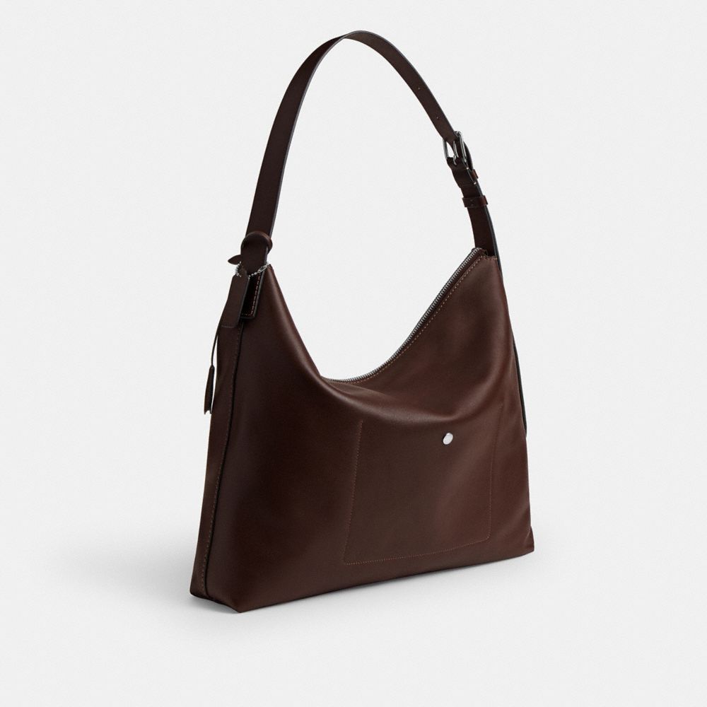 COACH®,Mott Messenger Bag,Leather,Crossbody,Adjustable,Lined,Silver Metal,Casual,Brown,Angle View