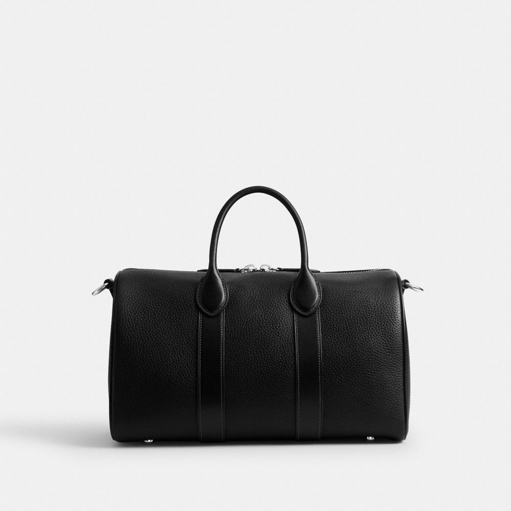 COACH®,Compass Bag 35,Leather,Weekender,Silver Metal,Black,Back View