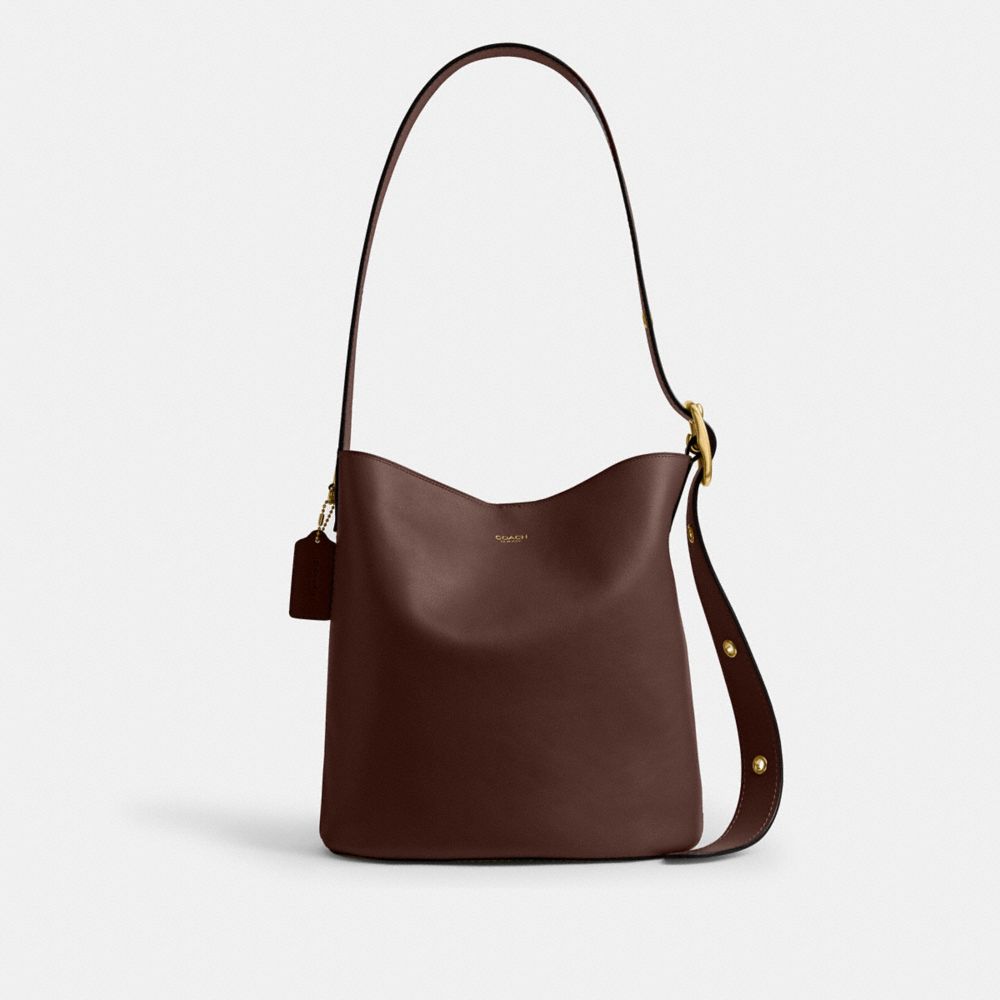 COACH®,Bleecker Bucket Bag,Leather,Hobo,Bucket,Removable Pouch,Adjustable,Brass,Casual,Brown,Front View