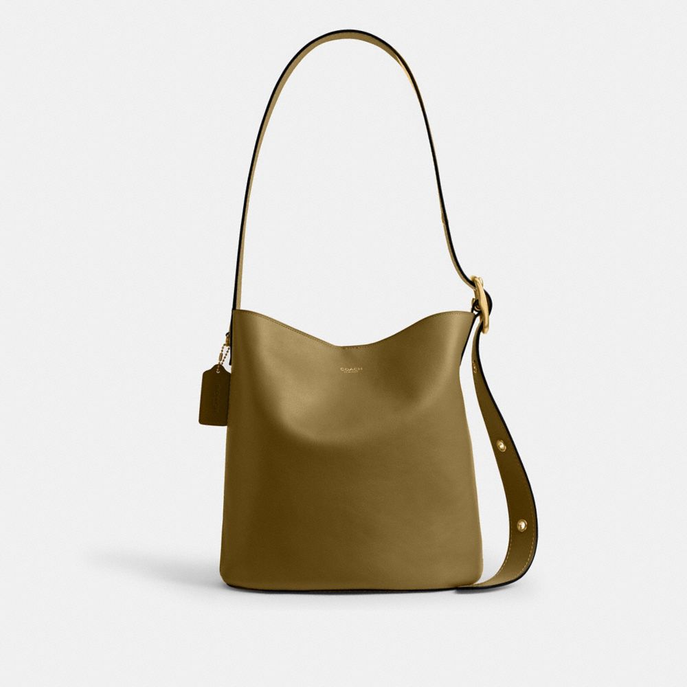 COACH®,Bleecker Bucket Bag,Leather,Hobo,Bucket,Removable Pouch,Adjustable,Brass,Casual,,Front View