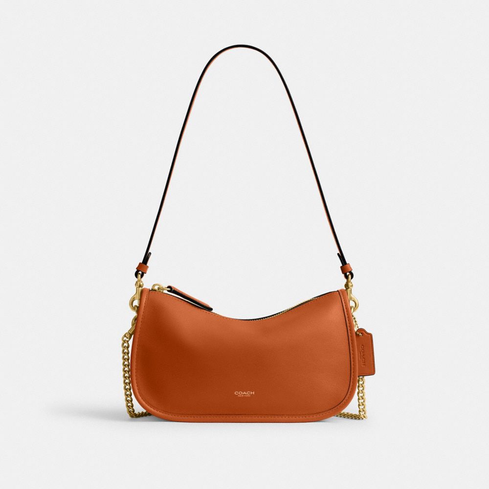 COACH®,Waverly Bag,Leather,Shoulder Bag,Chain Detail,Compact,Adjustable,Lined,Brass,Day Party,,Front View