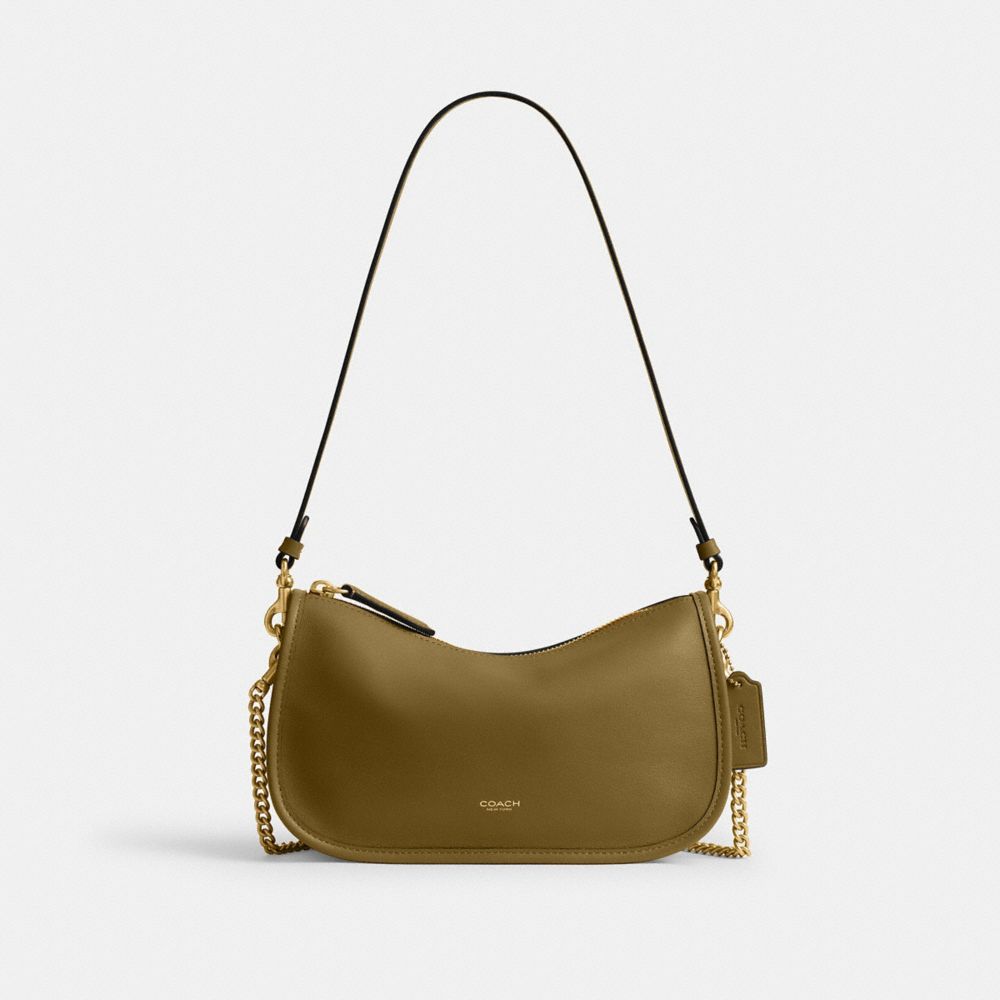 COACH®,Waverly Bag,Leather,Shoulder Bag,Chain Detail,Compact,Adjustable,Lined,Brass,Day Party,,Front View