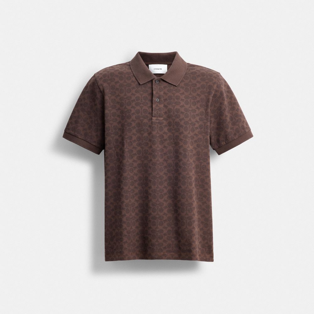 COACH®,Signature Polo In Organic Cotton,Organic Cotton,Cotton,Polo Shirt,Logo,Piping,Eco-Friendly,Breathable,Casual,Brown,Front View