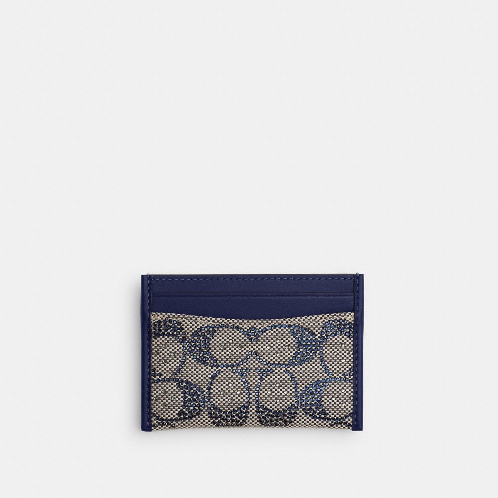 COACH®,Essential Card Case In Crystal Signature Jacquard,Recycled Polyester,Leather,Recycled Cotton,Cotton,Card Case,Logo,...,,Front View