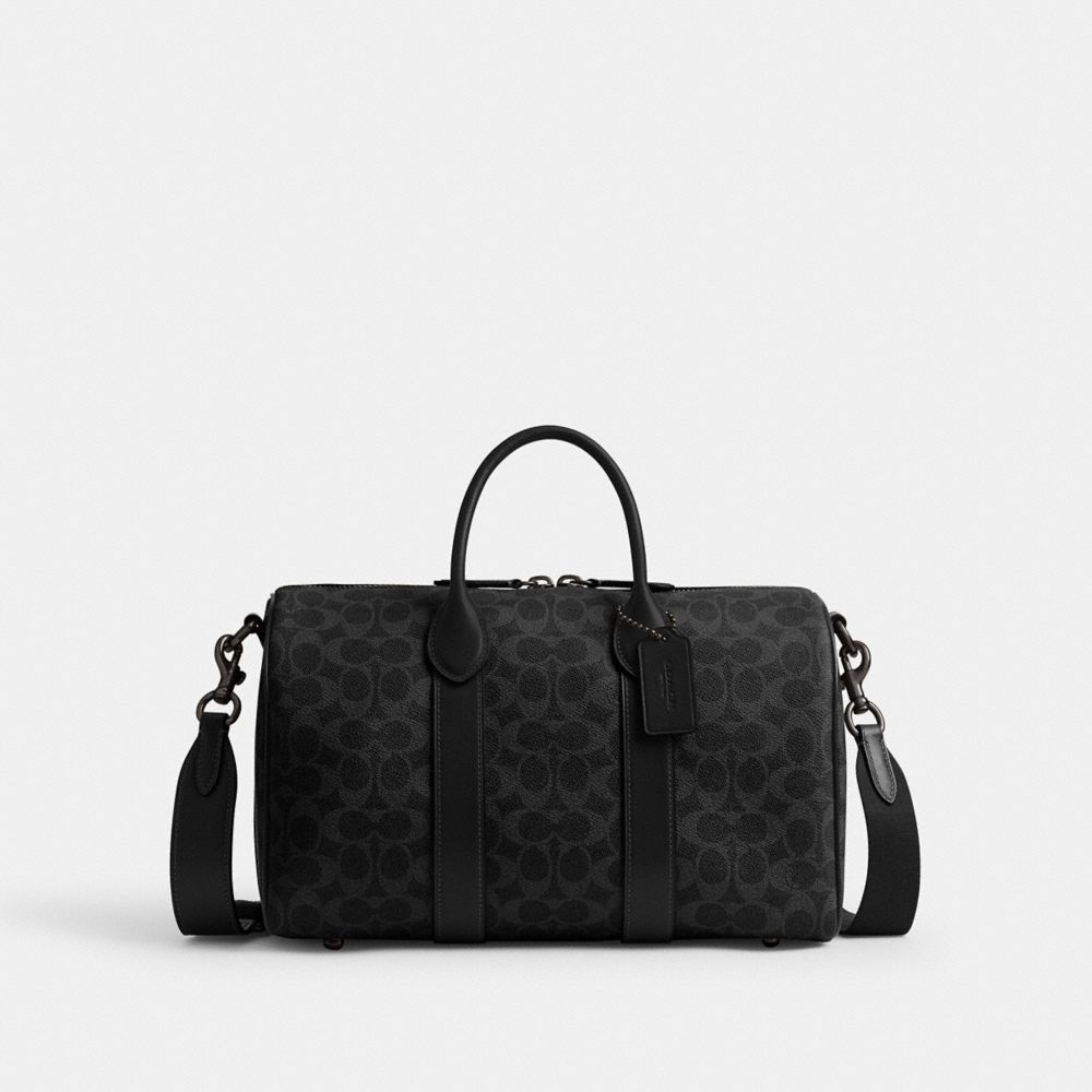 COACH®,Compass Bag 35 In Signature Canvas,Canvas,Leather,Weekender,Gold Metal,Black,Front View