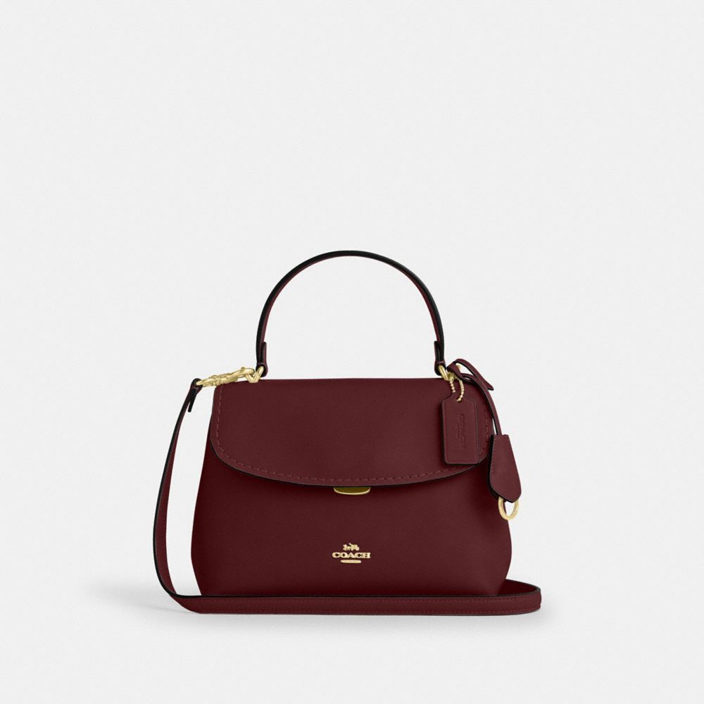 COACH®,Emory Top Handle Bag,Leather,Satchel,Metal,Circle,Adjustable,Key Ring,Lined,Gold Metal,Casual,Maroon,Front View