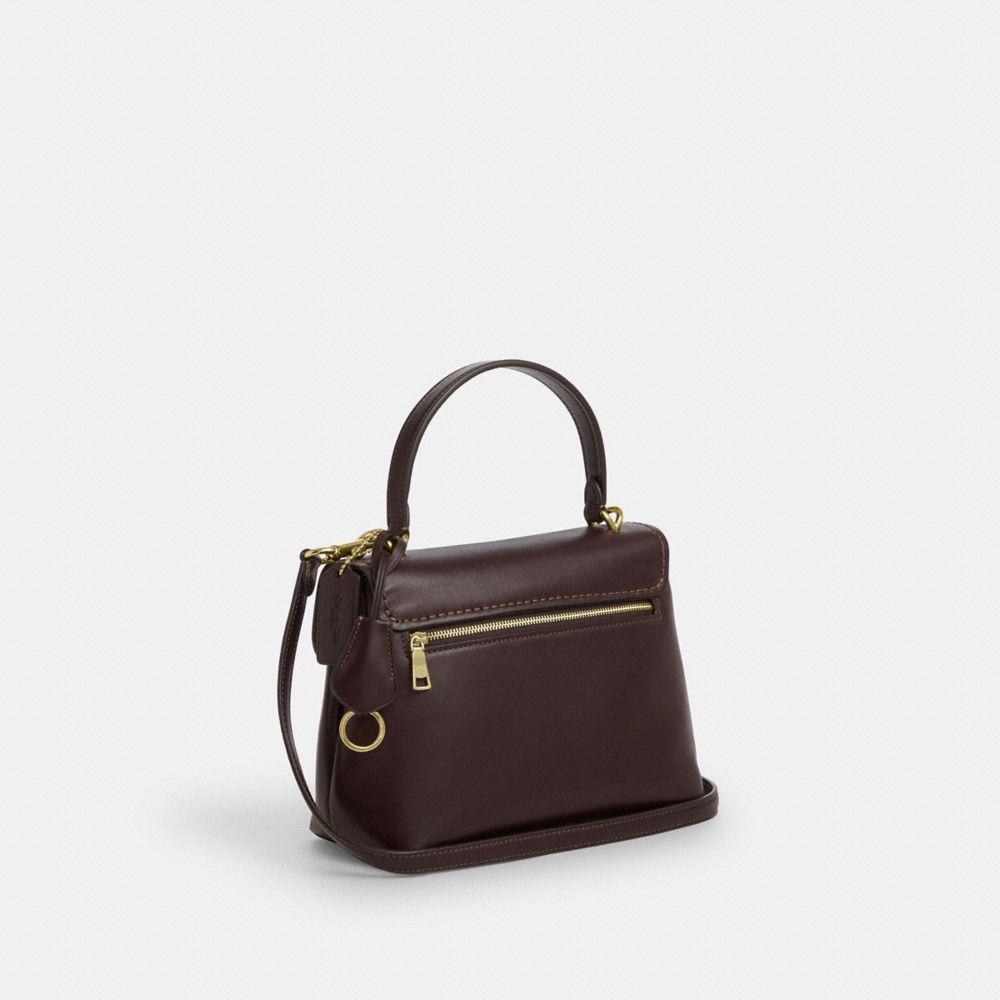 COACH®,Emory Top Handle Bag,Leather,Satchel,Metal,Circle,Adjustable,Key Ring,Lined,Gold Metal,Casual,Brown,Angle View