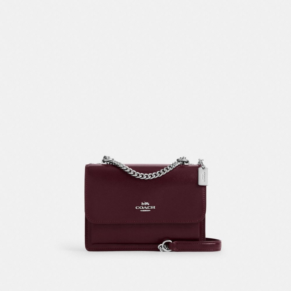 COACH®,Mini Klare Crossbody Bag,Leather,Crossbody,Logo,Metal,Day Party,Maroon,Front View