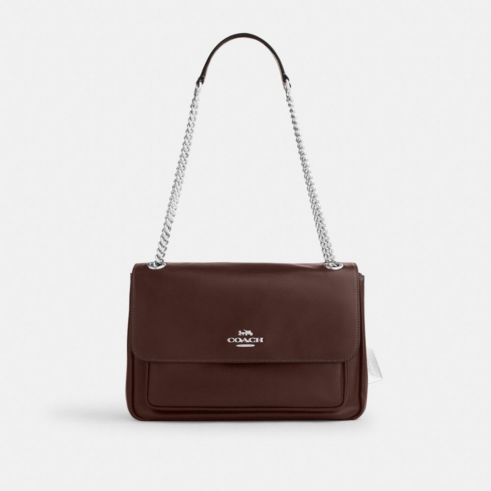 COACH®,Elodie Crossbody Bag,Leather,Shoulder Bag,Lined,Silver Metal,Day Party,Brown,Front View