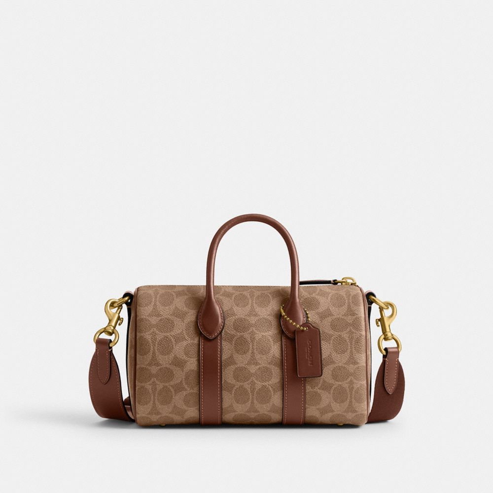 COACH®,Compass Bag 25 In Signature Canvas,Leather,Canvas,Weekender,Gold Metal,Beige,Front View