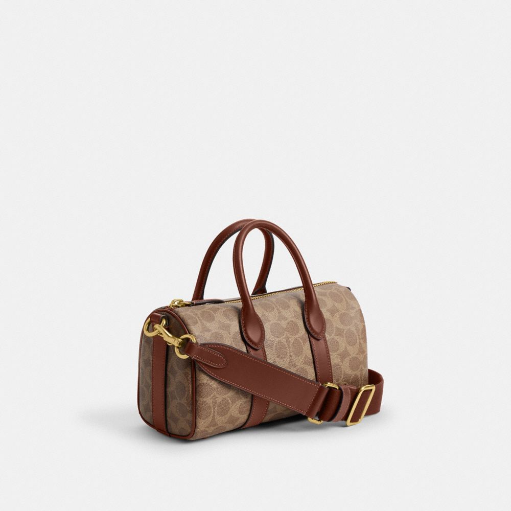 COACH®,Compass Bag 25 In Signature Canvas,Leather,Canvas,Weekender,Gold Metal,Beige,Angle View