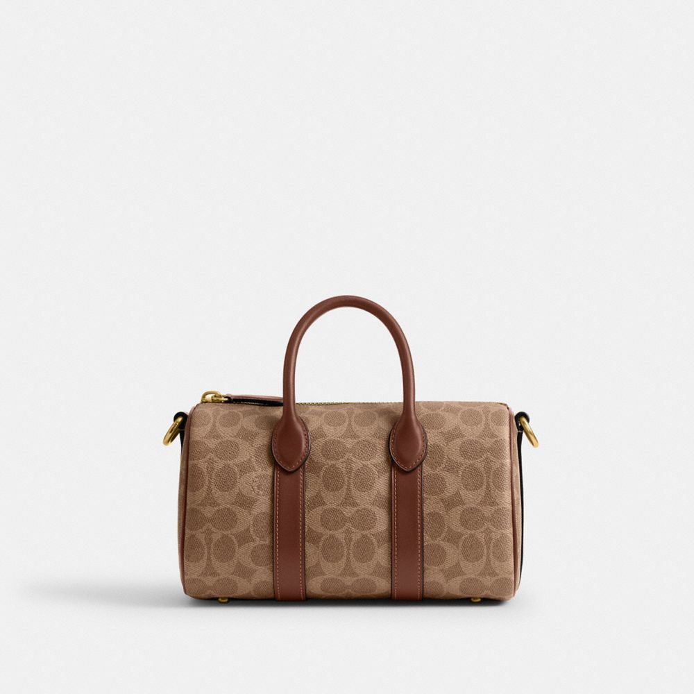 COACH®,Compass Bag 25 In Signature Canvas,Leather,Canvas,Weekender,Gold Metal,Beige,Back View