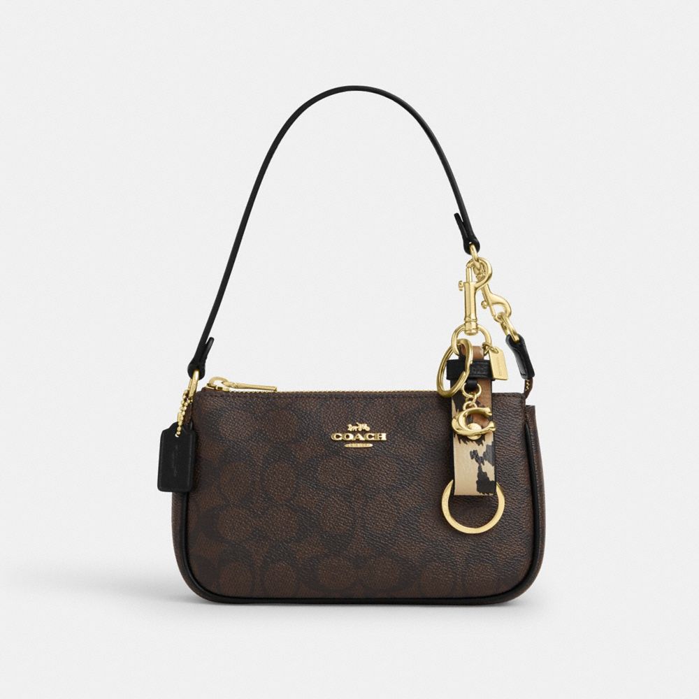 COACH®,Trigger Snap Bag Charm With Leopard Print,Leather,Bag Charm,Logo,Compact,Key Ring,Gold Metal,Multi Color,Angle View