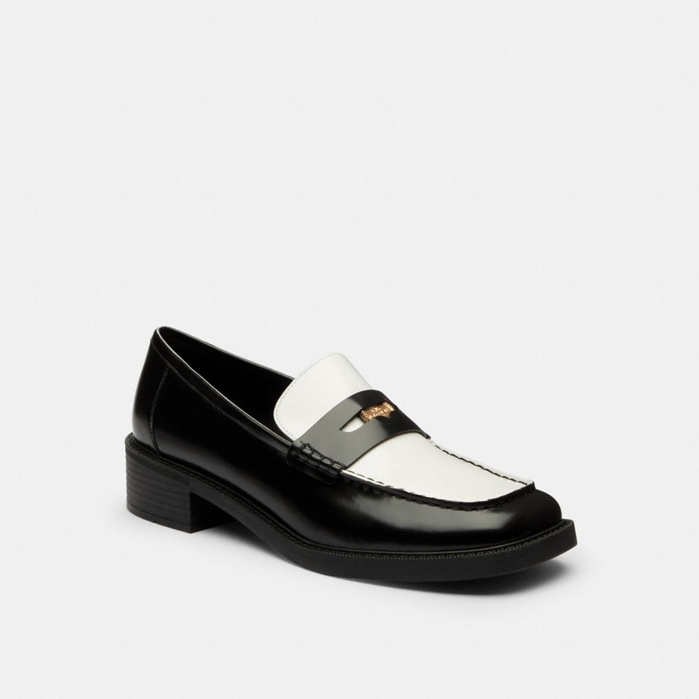 COACH®,Square Toe Loafer,Leather,Faux Leather,Lining Leather,Rubber,Loafer,Embellished,Metal,Work,,Front View