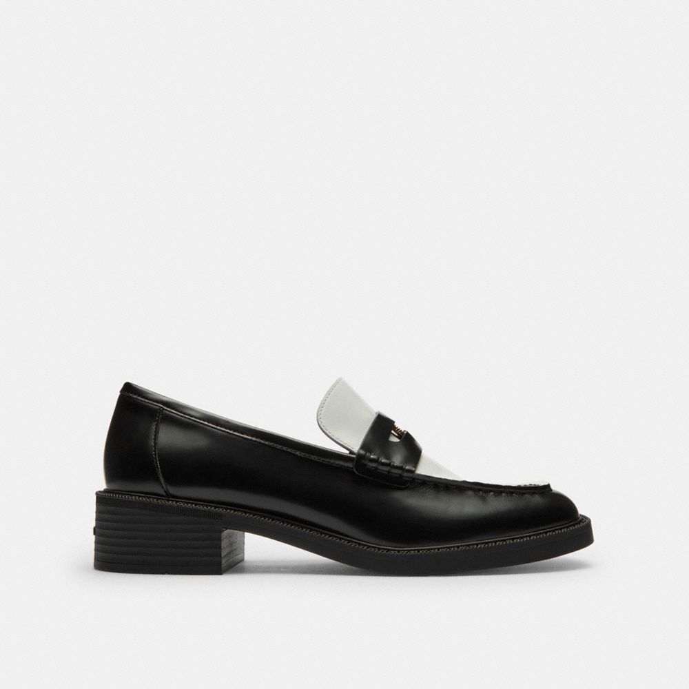 COACH®,Square Toe Loafer,Leather,Faux Leather,Lining Leather,Rubber,Loafer,Embellished,Metal,Work,,Angle View