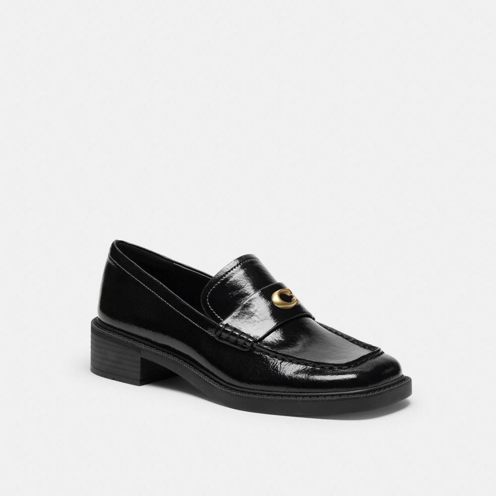 COACH®,Penny Loafer,Rubber,Lining Leather,Leather,Loafer,Metal,Embellished,Padded Insole,Day Party,Black,Front View