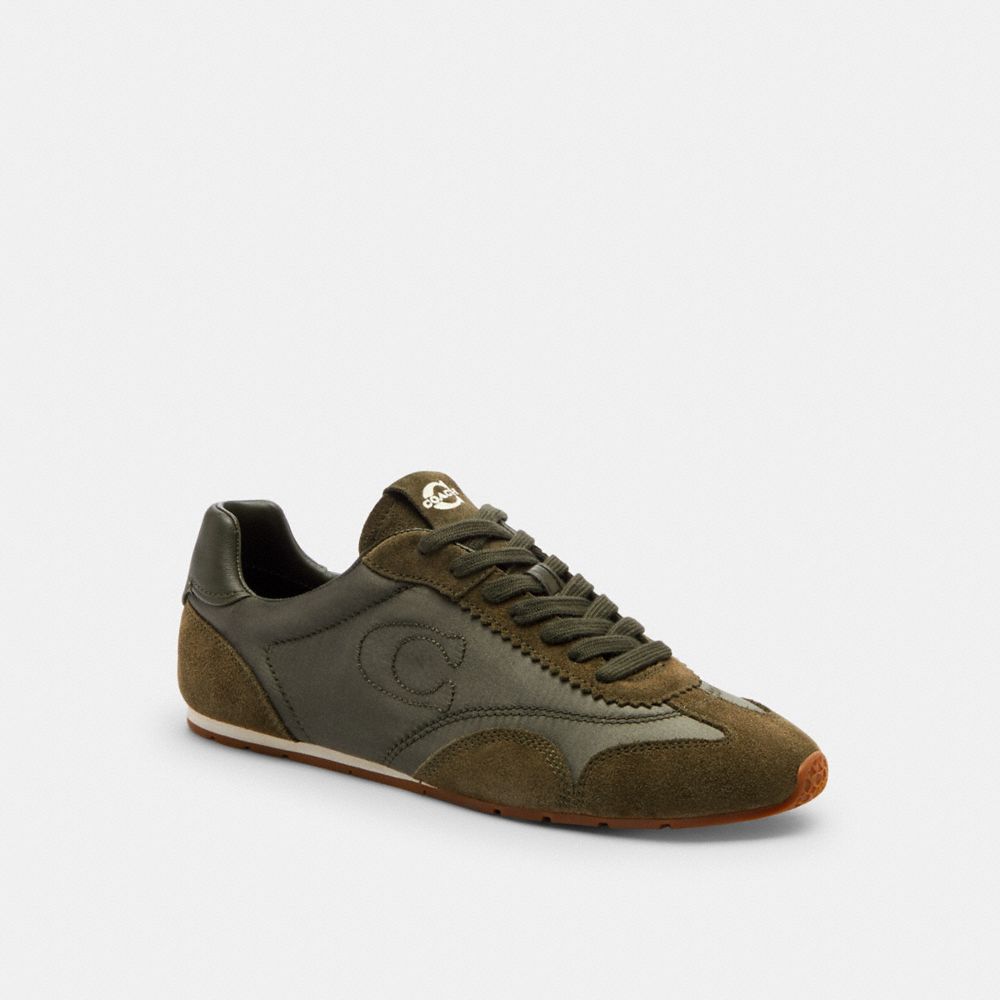 COACH®,Flat Sneaker,EVA,Satin,Leather,Lining Leather,Suede,Rubber,Faux Leather,Low Top,Casual,Fabric,Mixed Media,Color Blo...,Olive,Front View