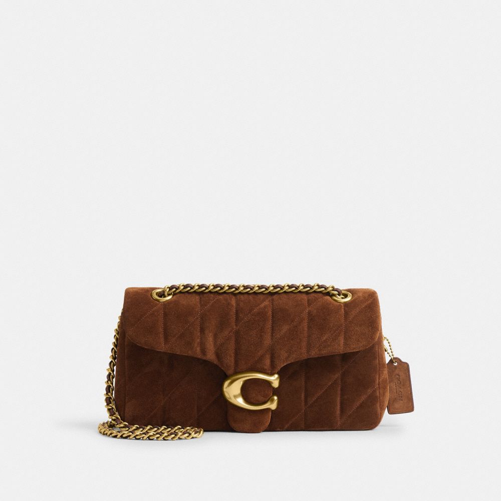 COACH®,Tabby Shoulder Bag 26 With Quilting,Leather,Suede,Shoulder Bag,Metal,Logo,Shoulder Guard,Brass,Day Party,Brown,Front View